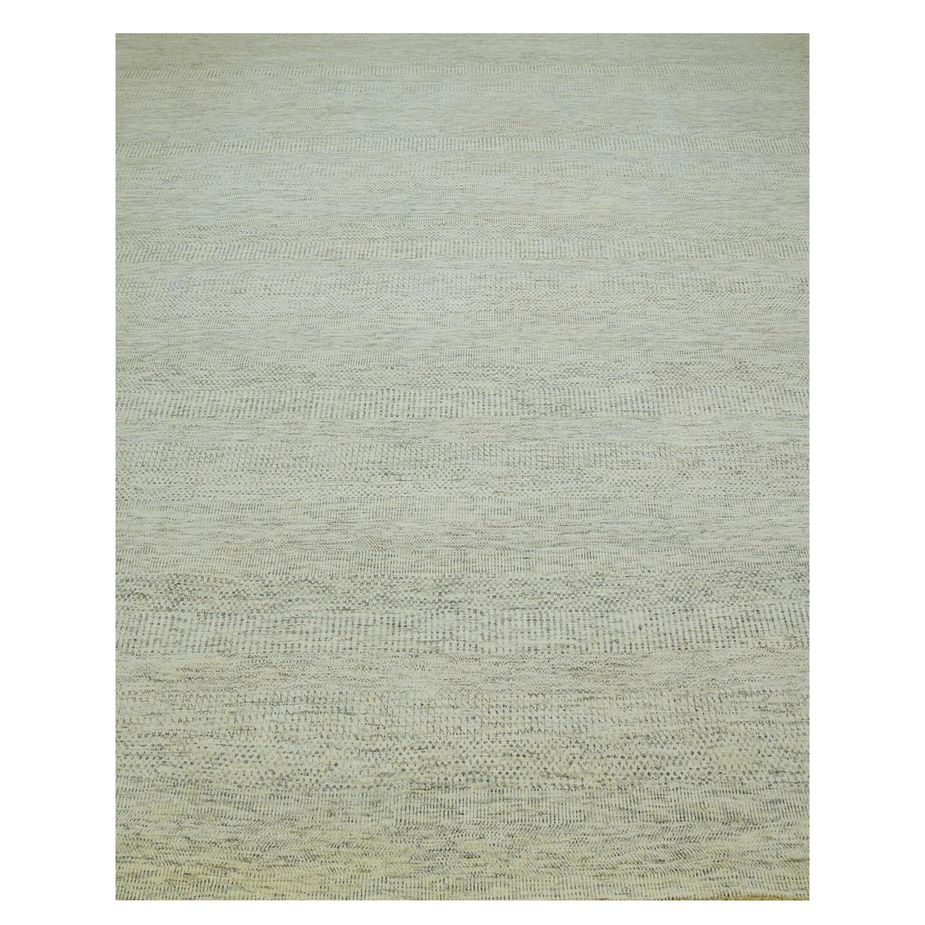 12'x15' Dove White, Hand Knotted 100% Wool, Tone on Tone, Modern Grass Design, Organic Sustainable Textile, Oversized Oriental Rug 